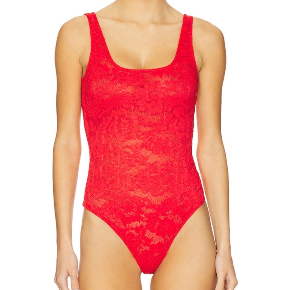 Generation Love Gigi Red Lace Scoop-Neck bodysuit Large Flame new - Picture 2 of 16